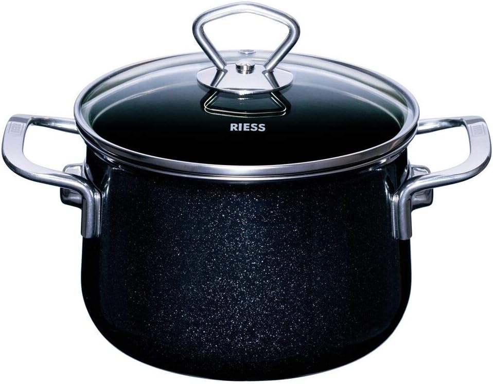 Riess 0558-009, Emailieset Black Magic, 5-teilig, bestehend aus: Fleischtopf mit GD Ø 16, 20, 24 cm,