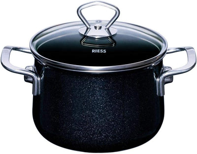 Riess 0558-009, Emailieset Black Magic, 5-teilig, bestehend aus: Fleischtopf mit GD Ø 16, 20, 24 cm,