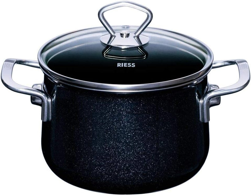 Riess 0558-009, Emailieset Black Magic, 5-teilig, bestehend aus: Fleischtopf mit GD Ø 16, 20, 24 cm,