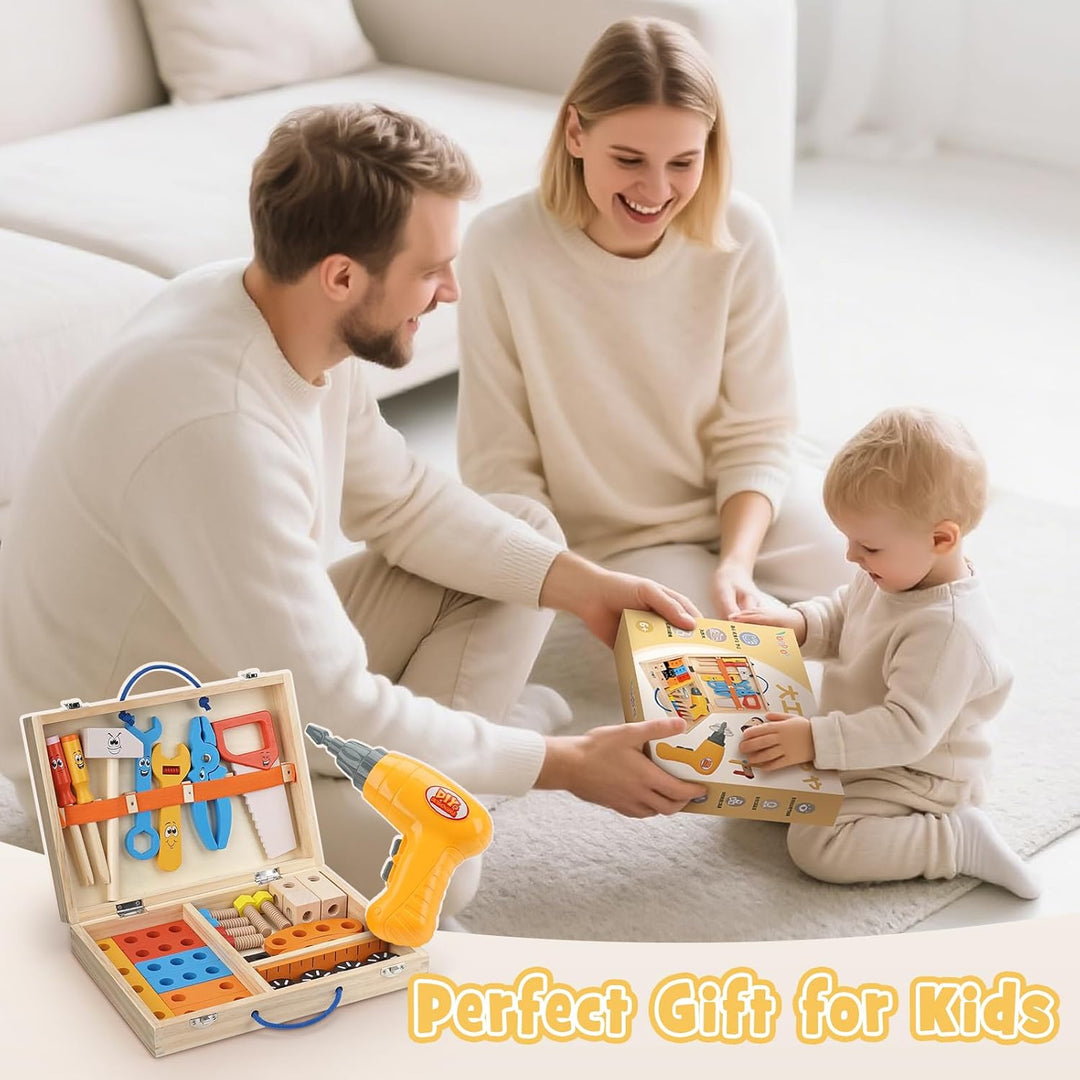 Werkzeugkoffer Kinder Montessori Spielzeug ab 3 Jahre Holzspielzeug mit Akkuschrauber Spielzeug ab 3