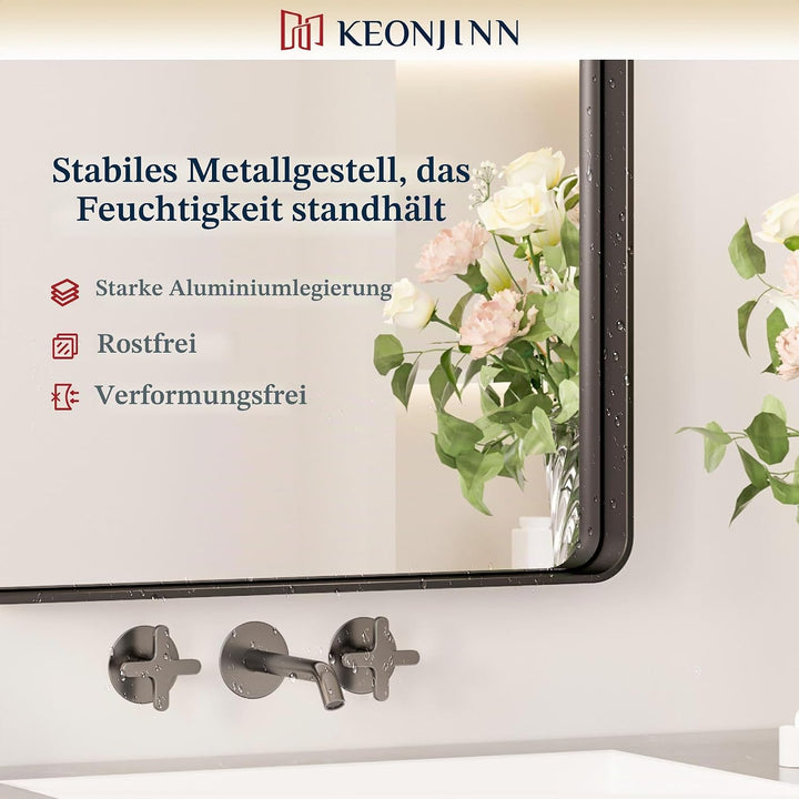Keonjinn Wand Spiegel Schwarz 106x90cm, Badezimmerspiegel Badspiegel mit Metallrahmen, Gehärtetes Gl