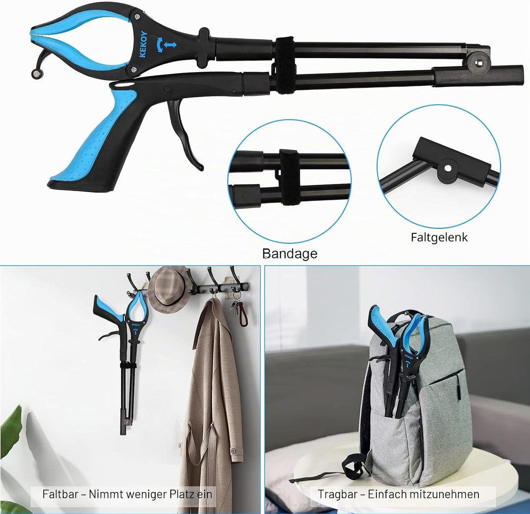 2 Stück Greifer mit Licht, 80cm Greifzange für Senioren Klappbar, 90° Drehbare Kralle mit Anti-Rutsc