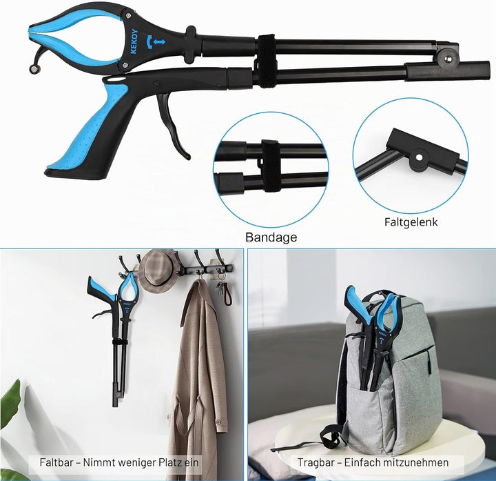 2 Stück Greifer mit Licht, 80cm Greifzange für Senioren Klappbar, 90° Drehbare Kralle mit Anti-Rutsc