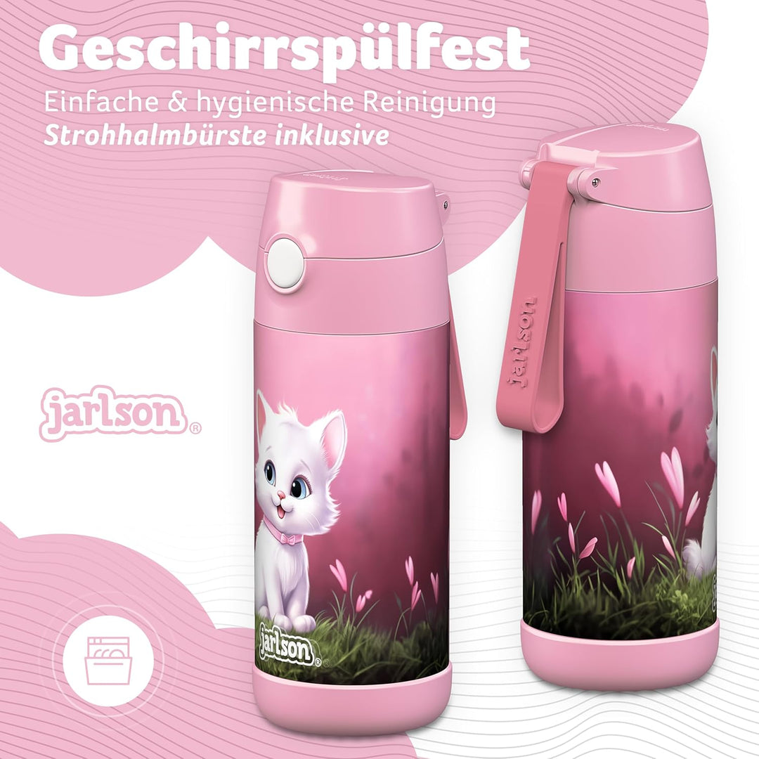 Jarlson® Trinkflasche Kinder Edelstahl Charli [MIT STROHHALM] - Thermosflasche Auslaufsicher - Therm