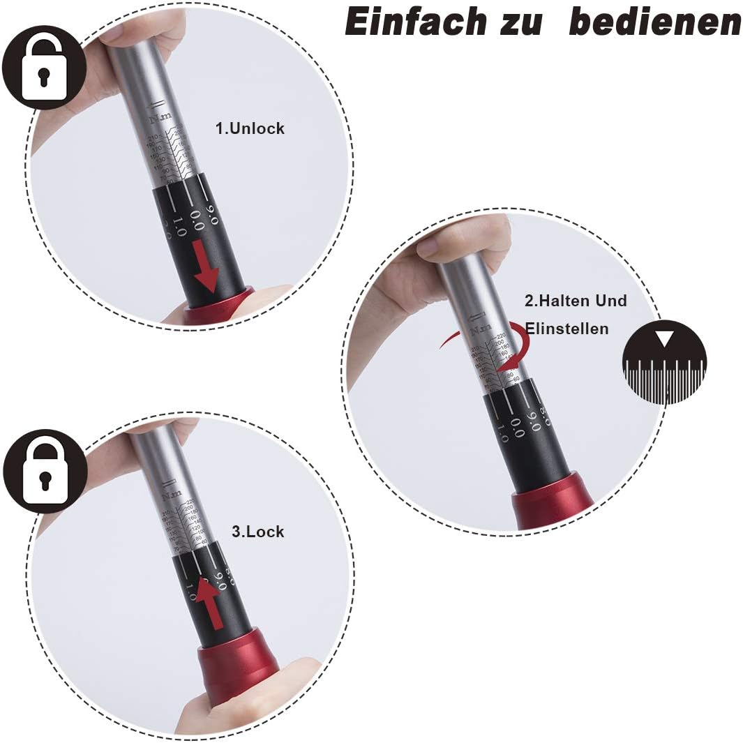FOURROBBER Drehmomentschlüssel auto, 1/2 Zoll 20-220Nm Set,Verbesserte Version des 90 Zahn Drehmome