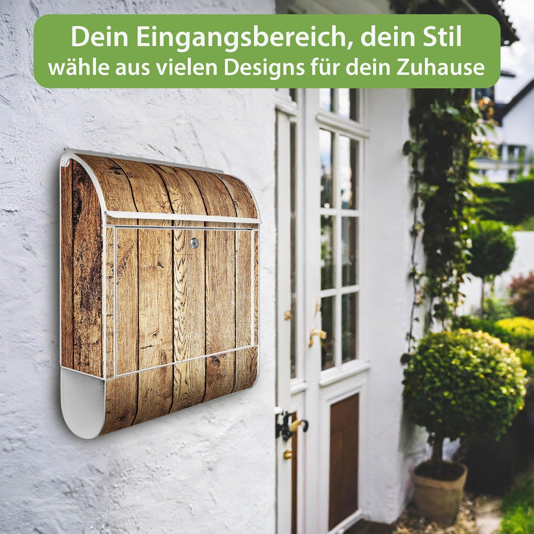 banjado Design Briefkasten 38,5x46,5x13cm & 2 Schlüssel - Briefkasten Stahl Weiss mit Zeitungsfach p
