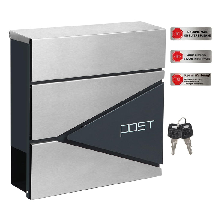 SONGMICS Briefkasten, abschliessbarer Wandbriefkasten, mit Zeitungsfach, einfache Montage, modern, a
