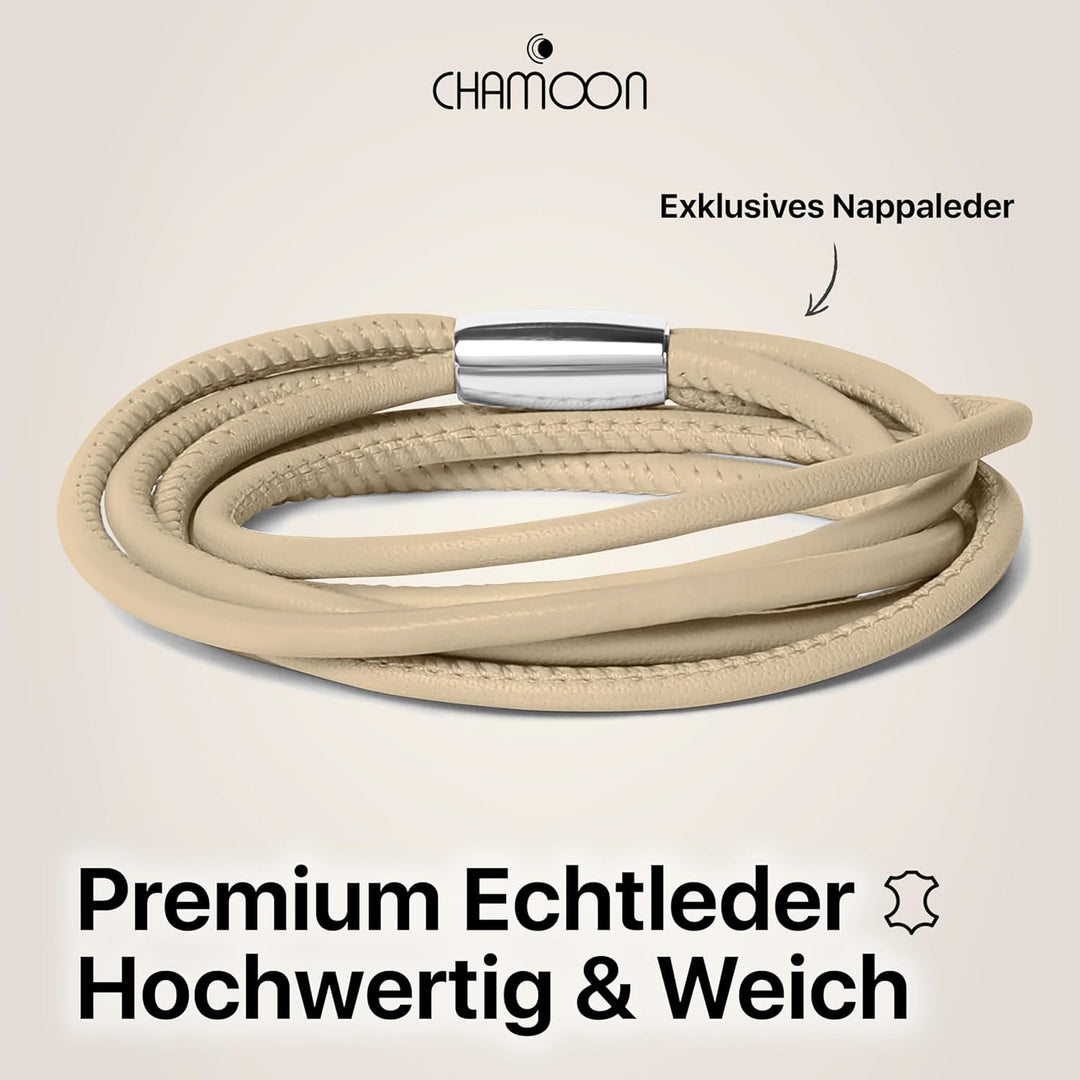 CHAMOON® Premium Lederarmband für Damen | Besonders fein & weich | Praktischer Magnetverschluss aus
