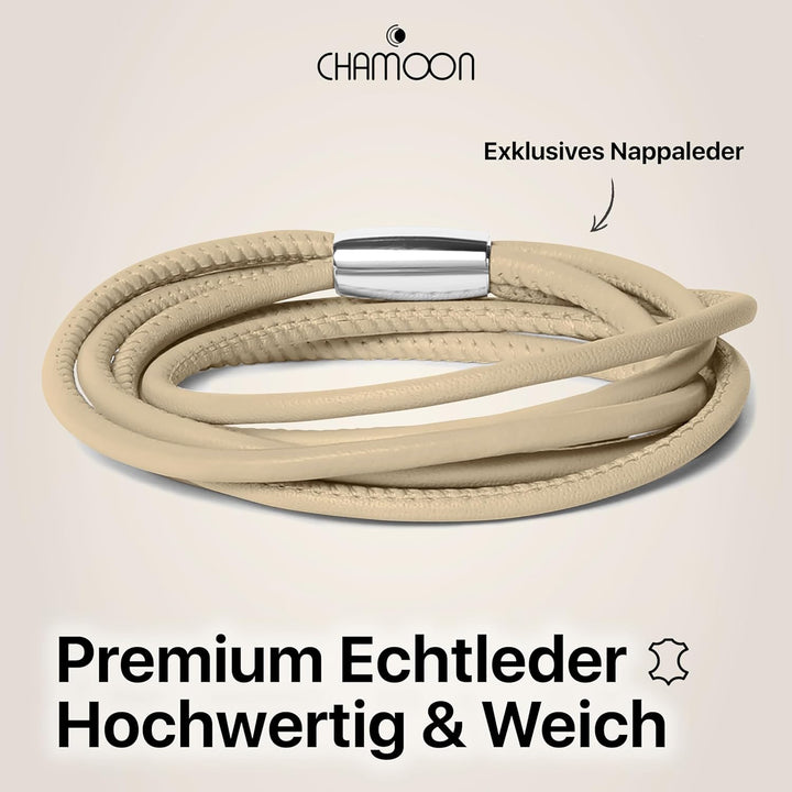 CHAMOON® Premium Lederarmband für Damen | Besonders fein & weich | Praktischer Magnetverschluss aus