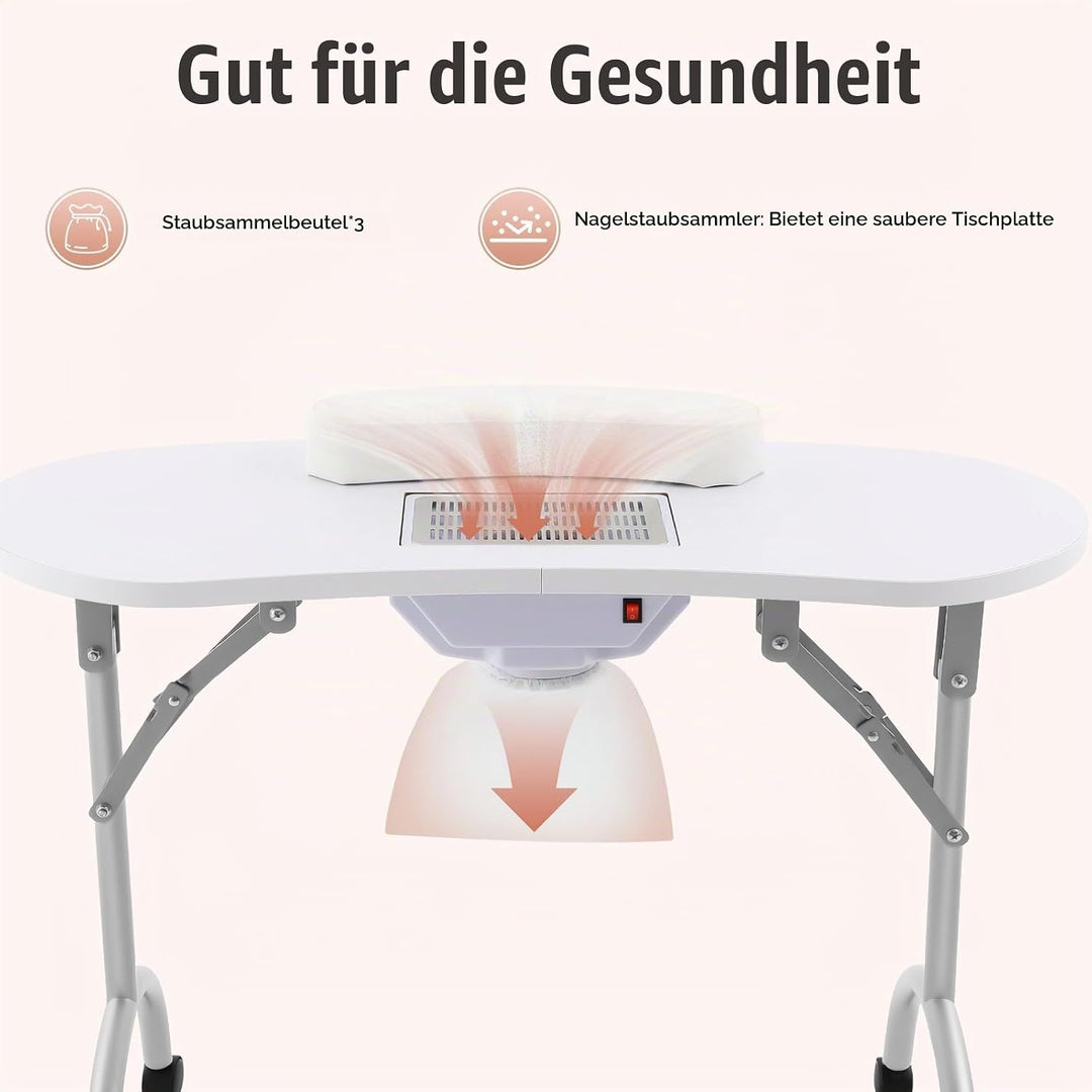 Maniküretisch Nageltisch mit Absaugung Faltbar Maniküre Tisch Multifunktional Nagel Tisch 90x40cm Tr