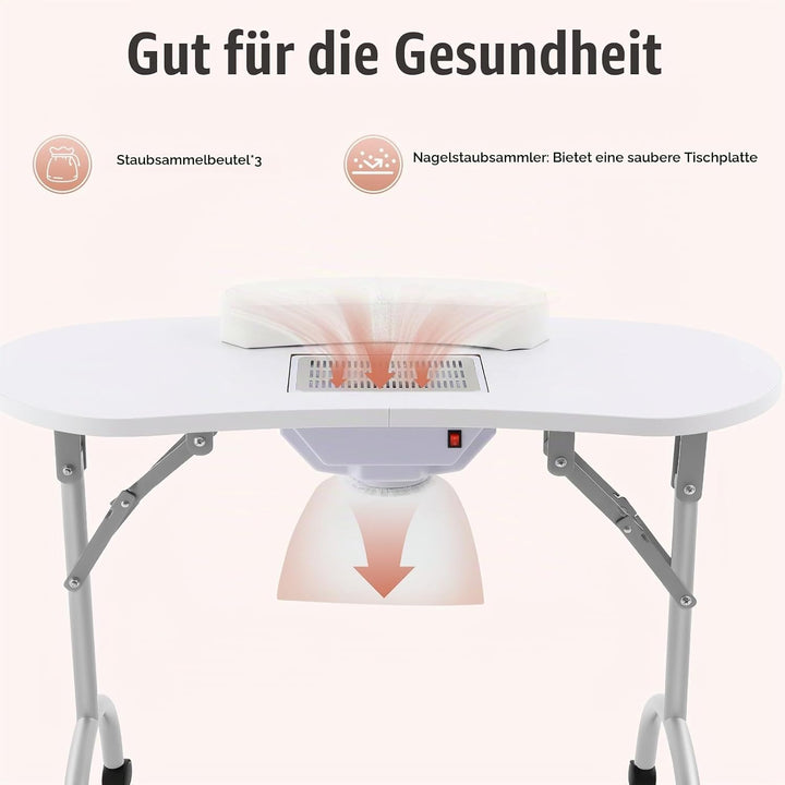 Maniküretisch Nageltisch mit Absaugung Faltbar Maniküre Tisch Multifunktional Nagel Tisch 90x40cm Tr