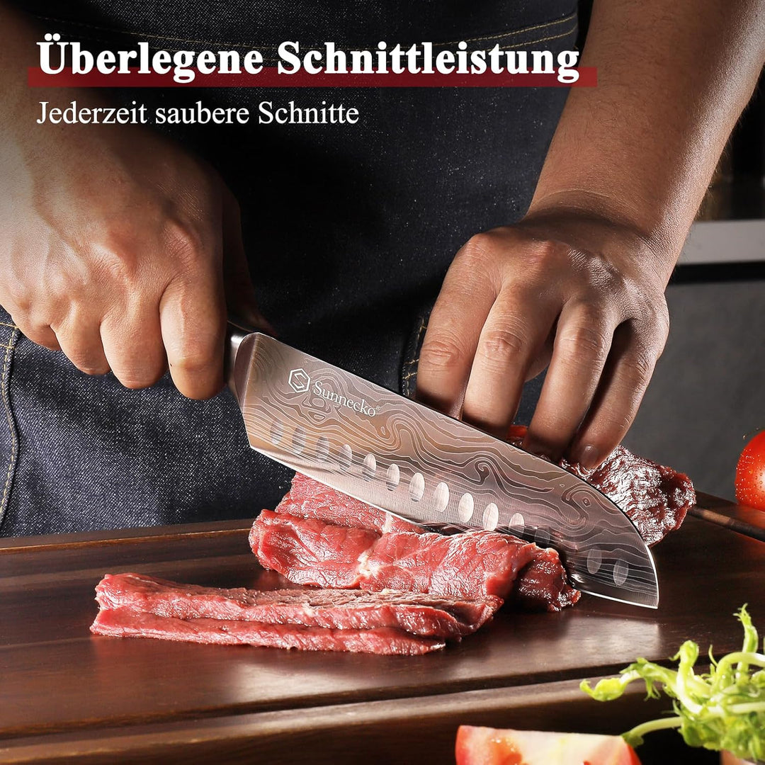 Sunnecko 17cm Santoku Messer Küchenmesser Kochmesser - Kochmesser Profi Messer Japanisches Messer Sc