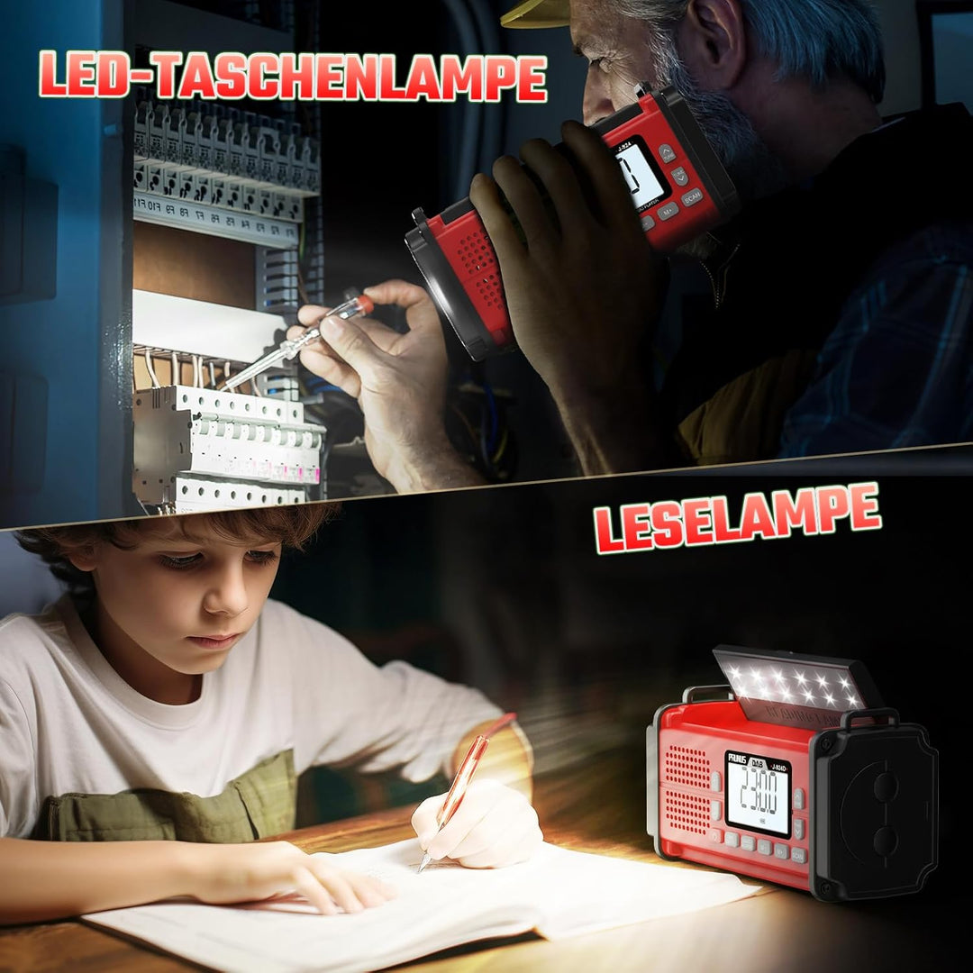 PRUNUS J-924D Digital Radio DAB+/UKW, Kurbelradio Notfall mit 10000mAh Akku, DAB Radio mit Bluetooth