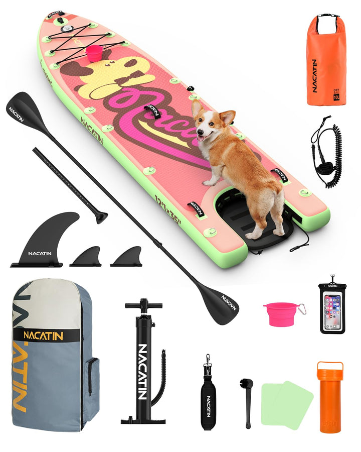 NACATIN 12'/366cm aufblasbares SUP Board mit Hunderampe, breites 36"/91cm Stand Up Paddling Board mi