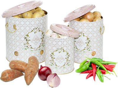 Lashuma Aufbewahrungsbehälter Zwiebeln, Knoblauch Vorratsdose mit Löchern, Kartoffeltopf gross 22 cm