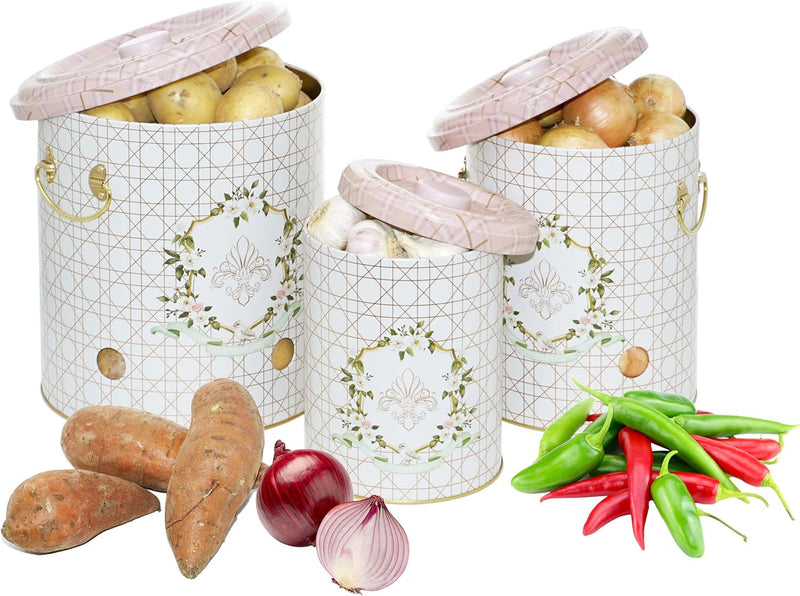 Lashuma Aufbewahrungsbehälter Zwiebeln, Knoblauch Vorratsdose mit Löchern, Kartoffeltopf gross 22 cm