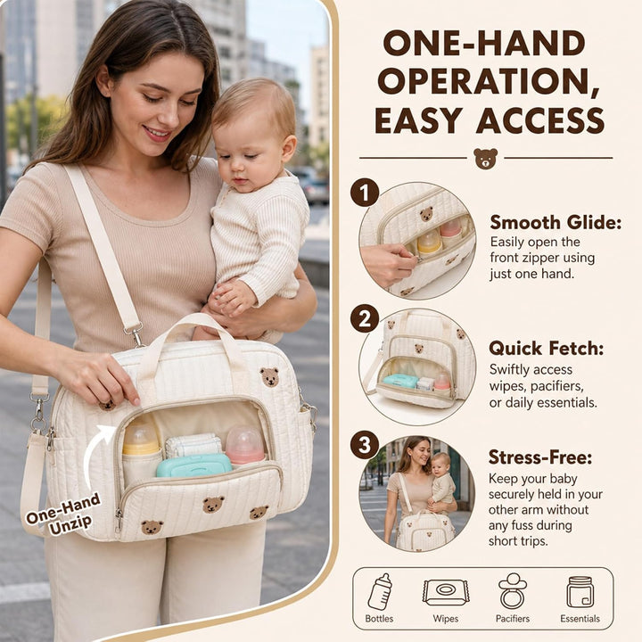 Wickeltasche Neugeborene gross, Mama Tasche Baumwolle mit Stickerei