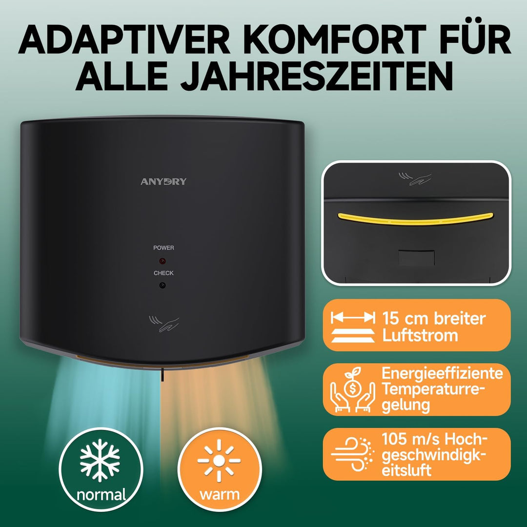 anydry 2630S Kompakter Händetrockner,Automatischer Elektrischer Händetrockner für Wandmontage,Für Ge