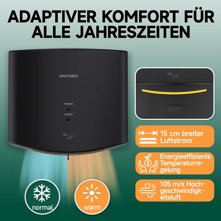 anydry 2630S Kompakter Händetrockner,Automatischer Elektrischer Händetrockner für Wandmontage,Für Ge