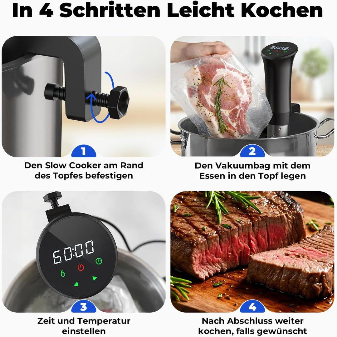 OUSFOT Sous Vide Garer, 0,1°C Präzise Temperaturregelung Sous Vide 3D-Wasserzirkulation,Geeignet für