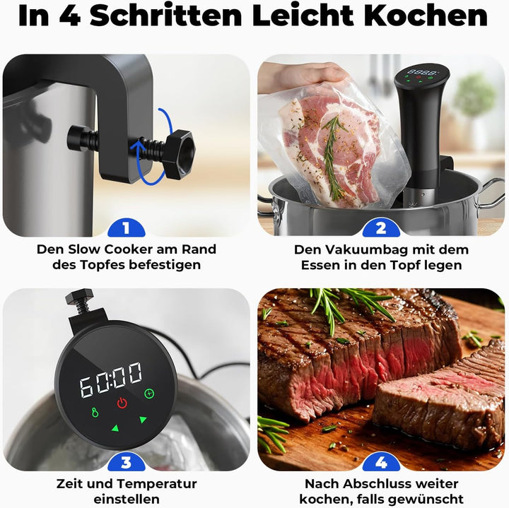 OUSFOT Sous Vide Garer, 0,1°C Präzise Temperaturregelung Sous Vide 3D-Wasserzirkulation,Geeignet für