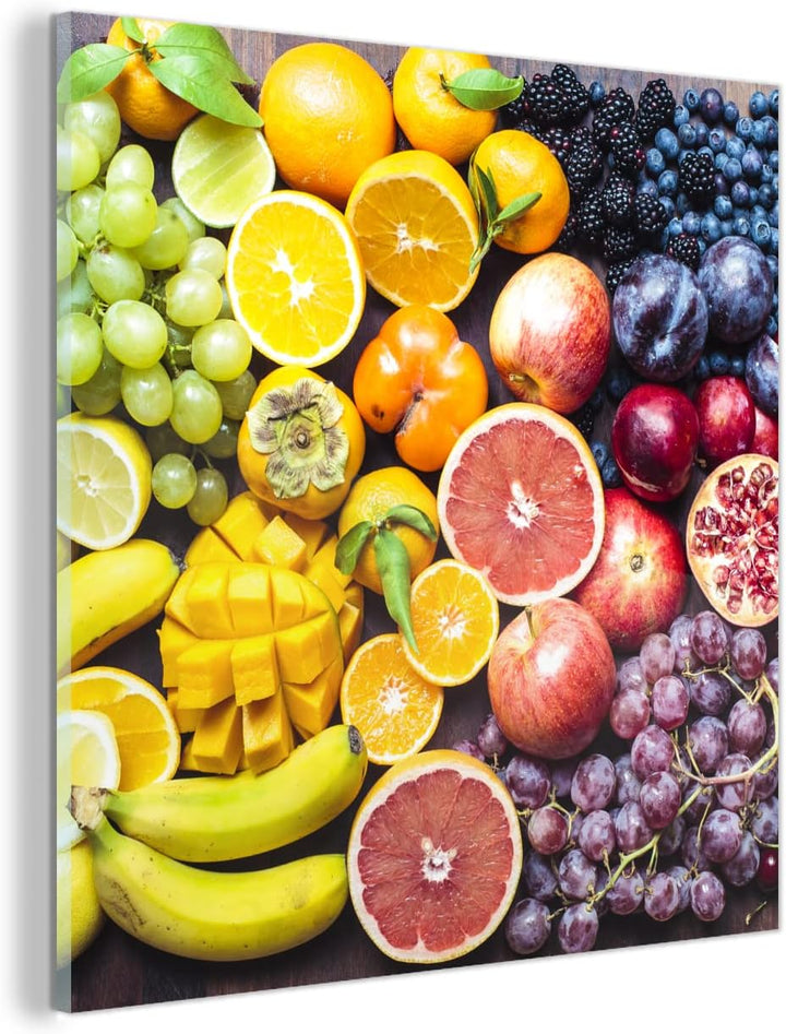 MuchoWow Glasbild Glasfoto Wandbild Bilder Deko 20x20 cm Obst - Regenbogen - Farben, 20x20 cm