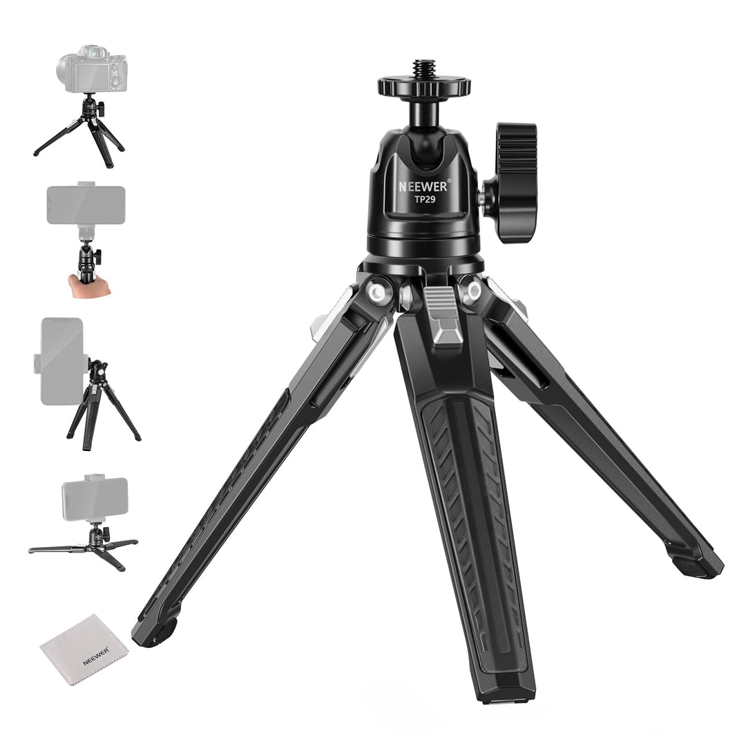 NEEWER Mini Tischstativ, Kleiner tragbarer Handy Stativ für Selfies mit 360° Kugelkopf und 1/4" Schr