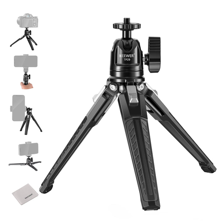 NEEWER Mini Tischstativ, Kleiner tragbarer Handy Stativ für Selfies mit 360° Kugelkopf und 1/4" Schr