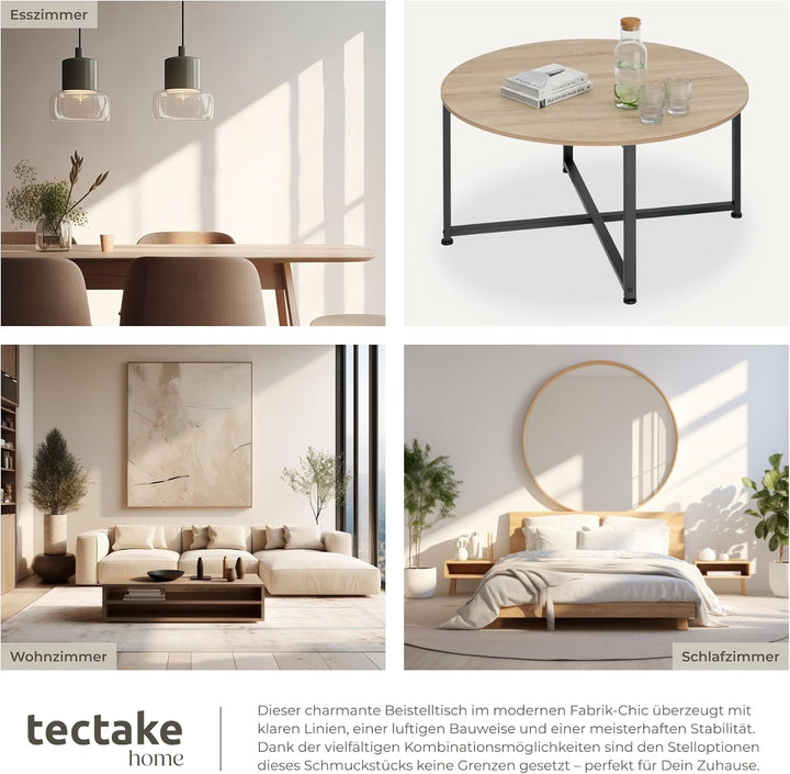tectake® Couchtisch rund Holz und Metall, Beistelltisch rund, runder Tisch Wohnzimmer, Sofatisch, Wo