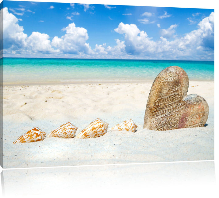Pixxprint Sandstrand mit Muscheln als Leinwandbild/Grösse: 100x70 / Wandbild/Kunstdruck/fertig bespa