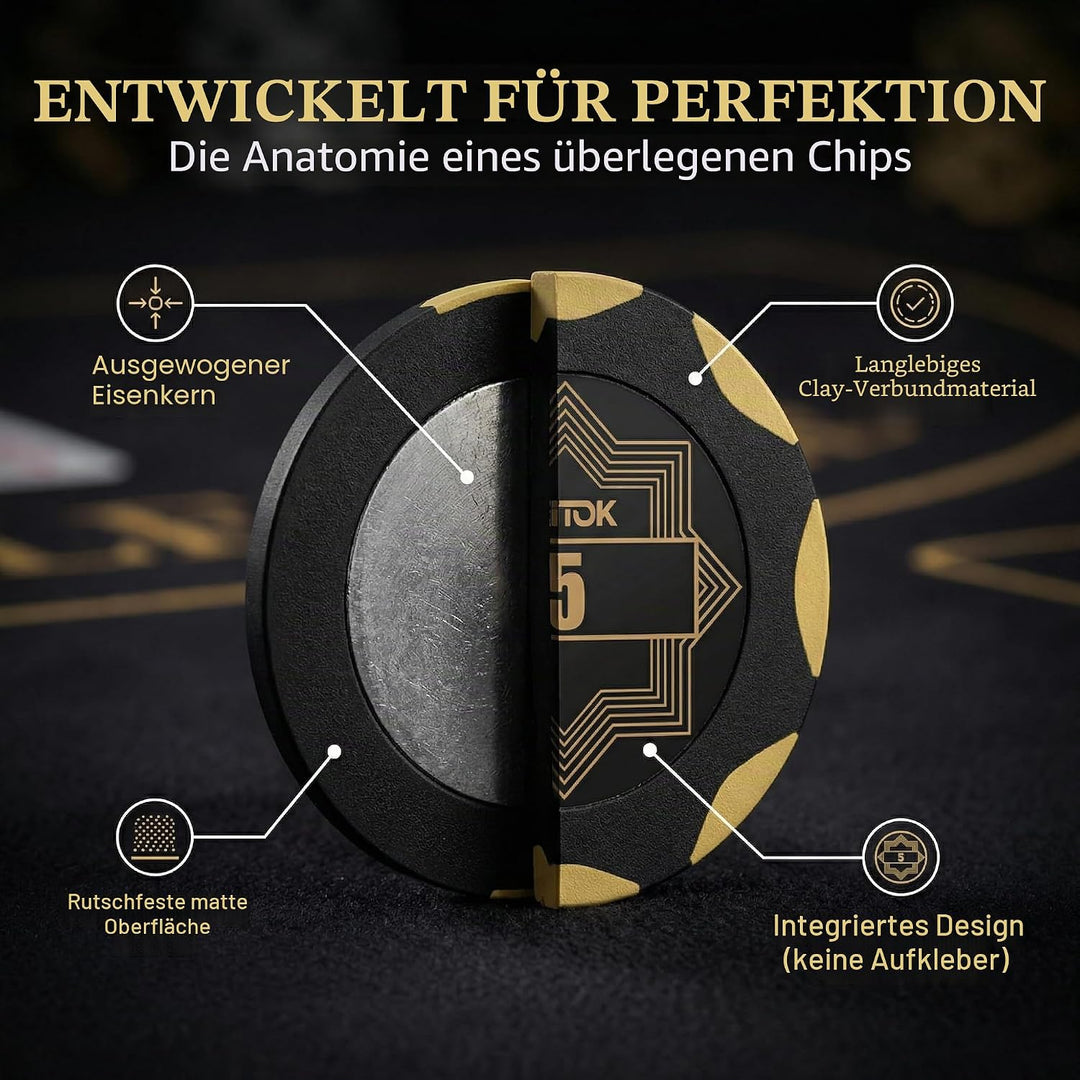 Poker Koffer 300 Chips 14g Clay – Premium Pokerchips Set mit Eisenkern & Nummerierten Werten – Art D
