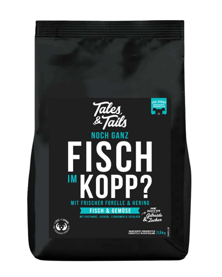 Tales & Tails Fisch Im Kopp Halbfeuchtes Trockenfutter für Hunde | Getreidefrei | Mit 60% Fisch Als
