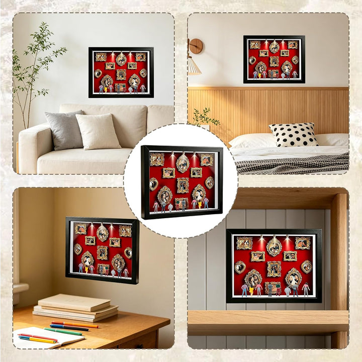 12 inches DIY Mini Museum Silhouette Box, Mini Figuren Menschen Museummit 11 Gold Rahmen &amp; 8 Figuren