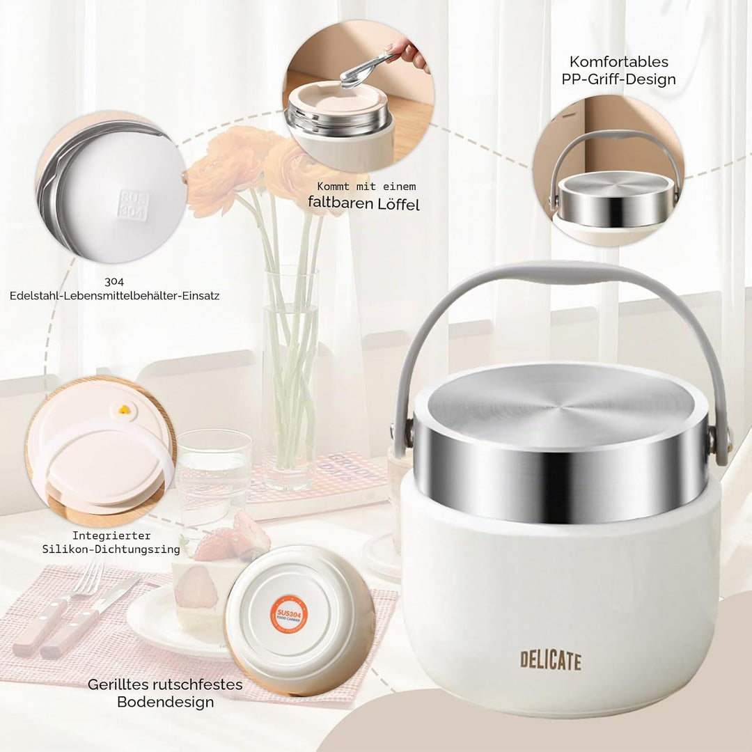 1200ml Thermobehälter für warme Lebensmittel, Thermo-Essenbehälter aus Edelstahl mit Griff, Thermos