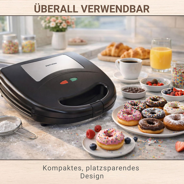 Syntrox Germany SM-1300W-Donut Maker für 6 Donuts - Mit antihaftbeschichteten Wechselplatten
