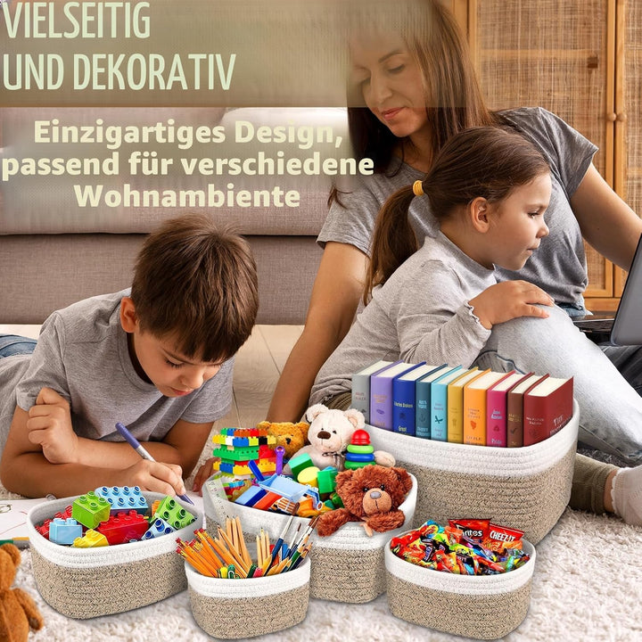 5er Set Aufbewahrungskorb Geflochten,Cotton Rope Braided Storage Basket,Stapelbare Speicher Storage