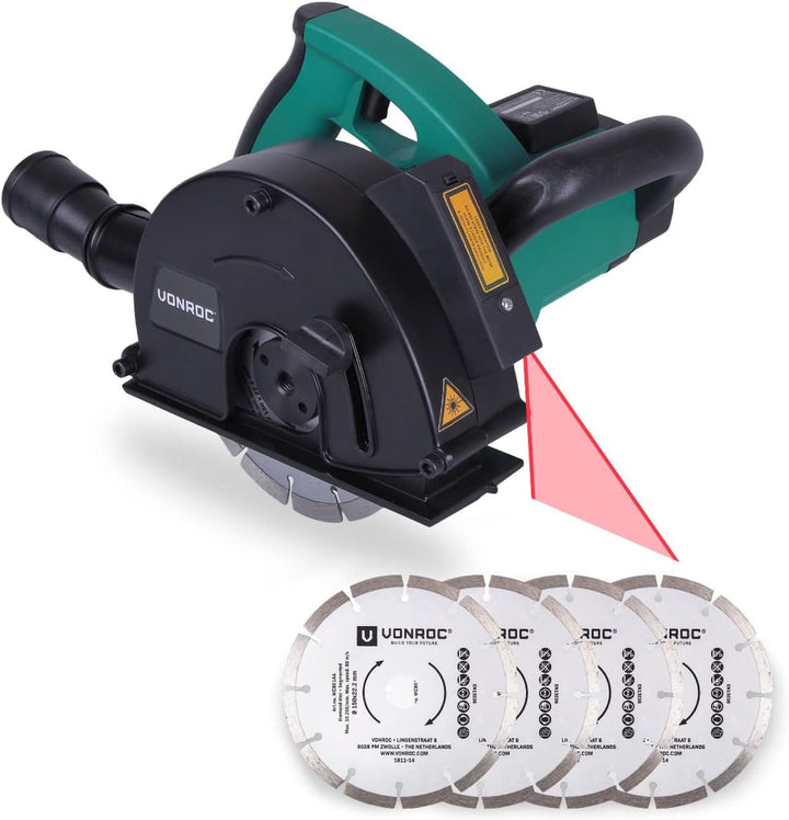 VONROC Mauernutfräse Schlitzfräse mit Absaughaube - Mauerfräse 1700W - Schlitzmaschine für 150mm Kab