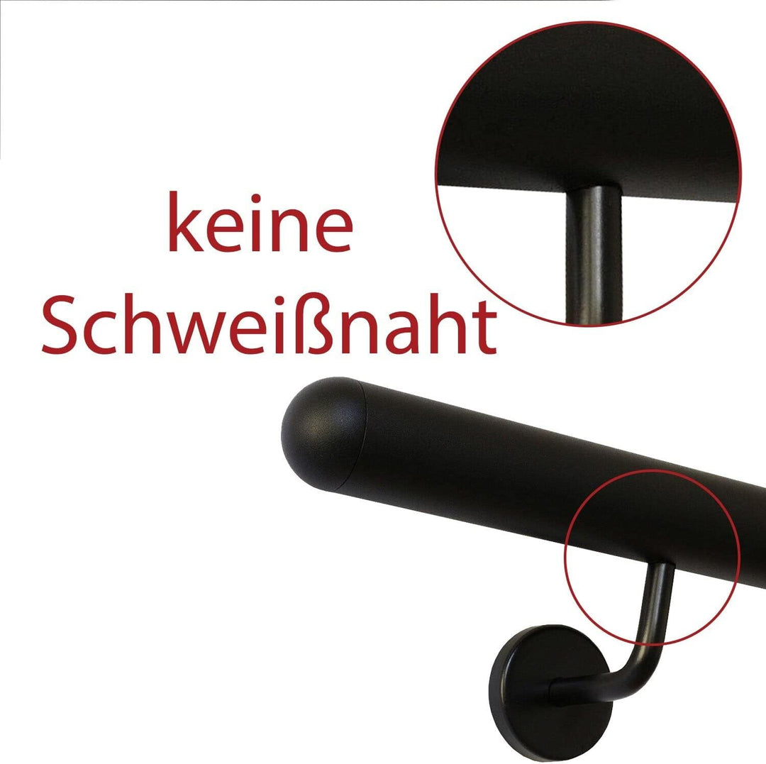 TIBU Handlauf Schwarz pulverbeschichtet V2A Edelstahl Geländer innen aussen wetterfest beständig 250