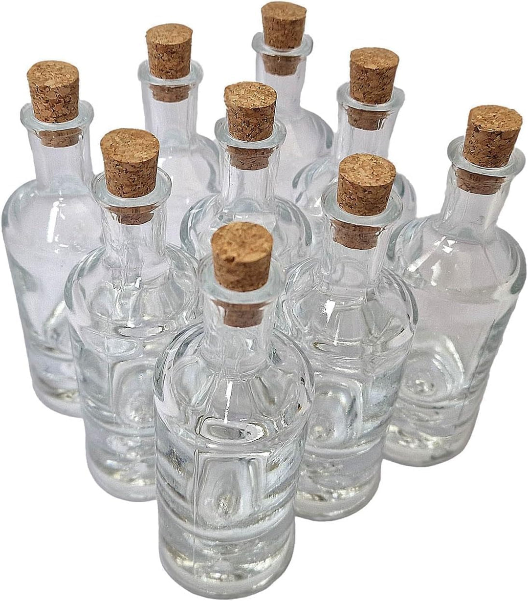 NOVANETUS DROP 9 Stück x Kleine Flaschen mit Korken und Tropfen im Boden - 50ml, Glas Flaschen zur A
