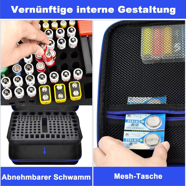 Akkus Organizer mit Batterie-Tester – Batteriekasten für 162+ Batterien (AA/AAA/C/D/9V/3 V Lithium L