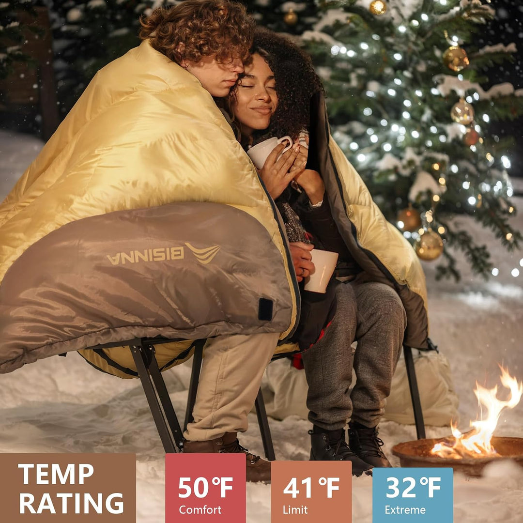 BISINNA Winter Doppelschlafsack für Erwachsene 2 Personen | Outdoor Warmer Schlafsack 3 Jahreszeiten