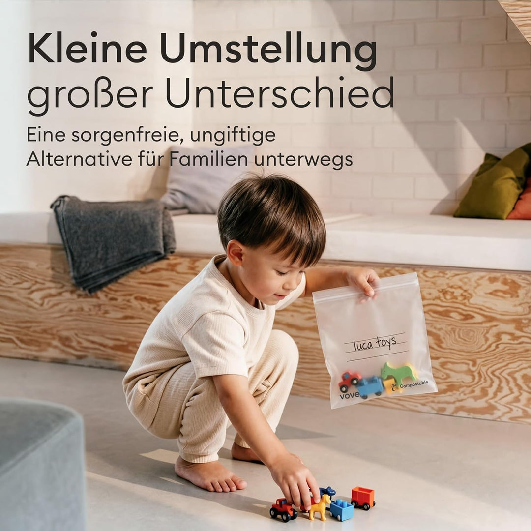 Vove kompostierbare Gefrierbeutel mit luftdichtem Zip-Verschluss, 1 L, 30 Stück - PFAS-frei, BPI-zer