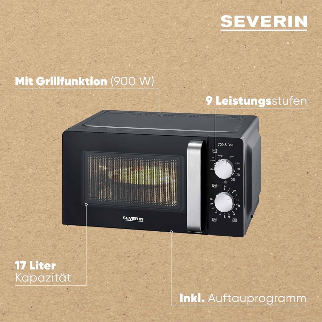SEVERIN 2-in-1 Mikrowelle mit Grill 700 W, 900 W Grill, Grillofen mit 9 Automatikprogrammen, Mikrowe
