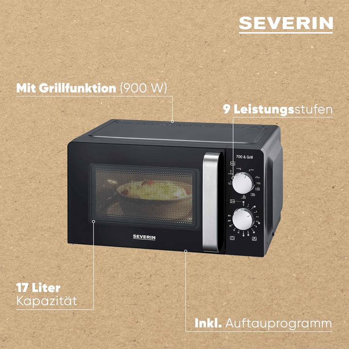 SEVERIN 2-in-1 Mikrowelle mit Grill 700 W, 900 W Grill, Grillofen mit 9 Automatikprogrammen, Mikrowe