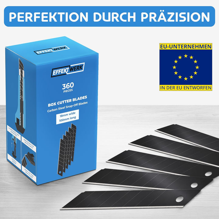 EffektWerk Cuttermesser-Klingen (Schwarz, 360er-Pack), 18-mm-Ersatzklingen für Allzweckmesser, robus
