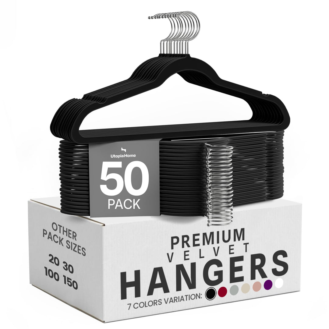 Utopia Home Premium Samt Kleiderbügel 50er Pack - rutschfeste & langlebige Kleiderbügel - Schwarze K