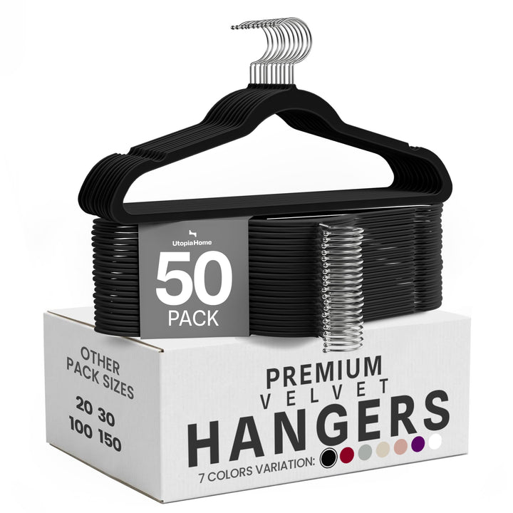 Utopia Home Premium Samt Kleiderbügel 50er Pack - rutschfeste & langlebige Kleiderbügel - Schwarze K