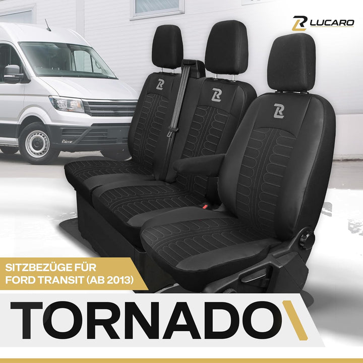 LUCARO Sitzbezüge Auto Tornado für Ford Transit 2013 und Später - Sitzbezug Set 1+2 - Grau - Auto Zu