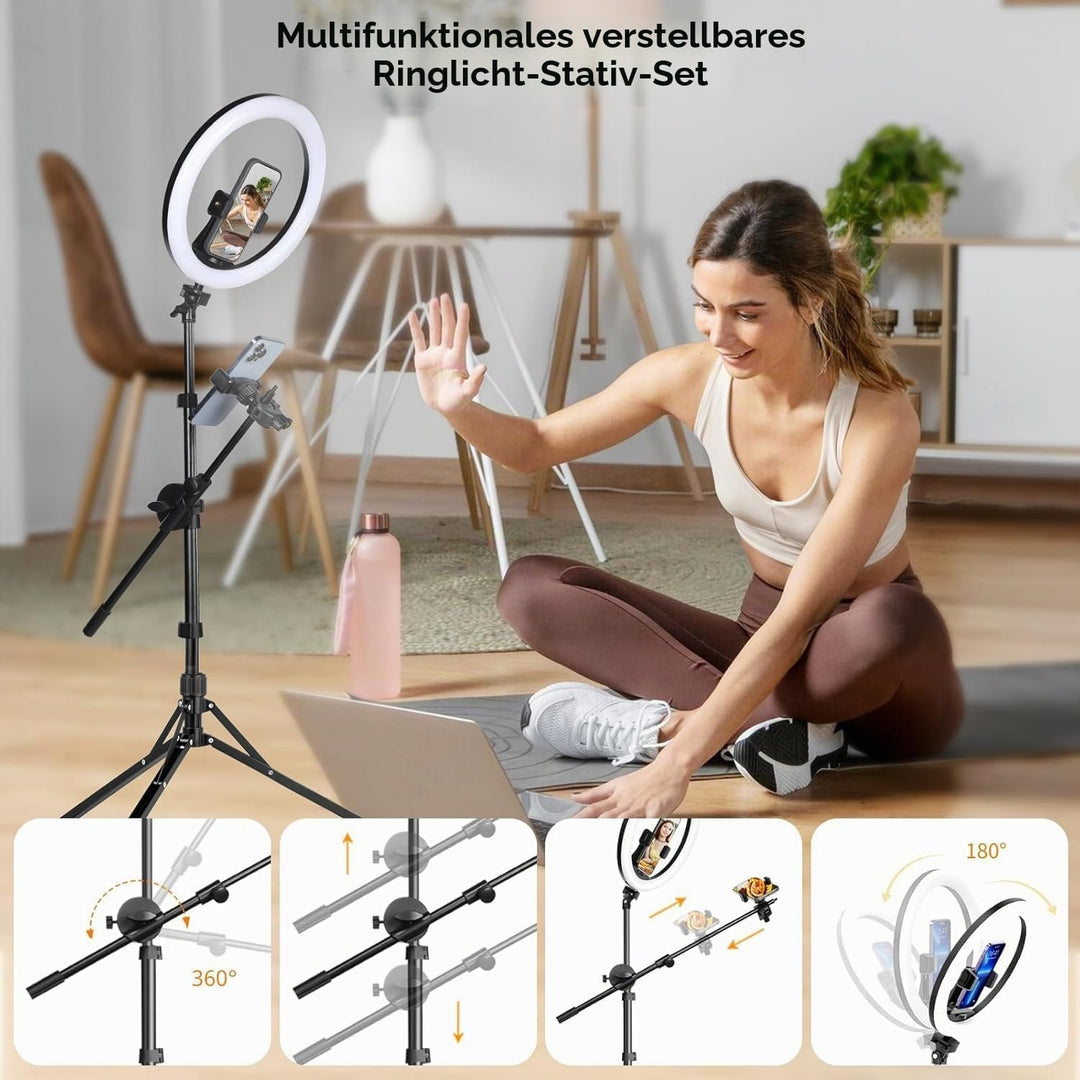 Aureday Ringlicht mit Stativ, 12 Zoll Selfie Ringlicht mit 62 Zoll Stativ Ständer Overhead-Aufnahme