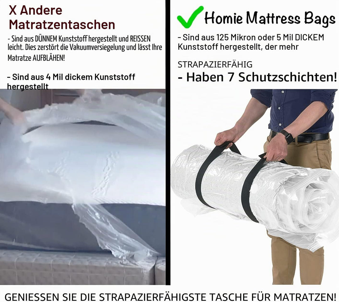 Homie Matratzen-Vakuumbeutel, verschliessbarer Beutel für Memory-Foam- oder Federkernmatratzen, Komp